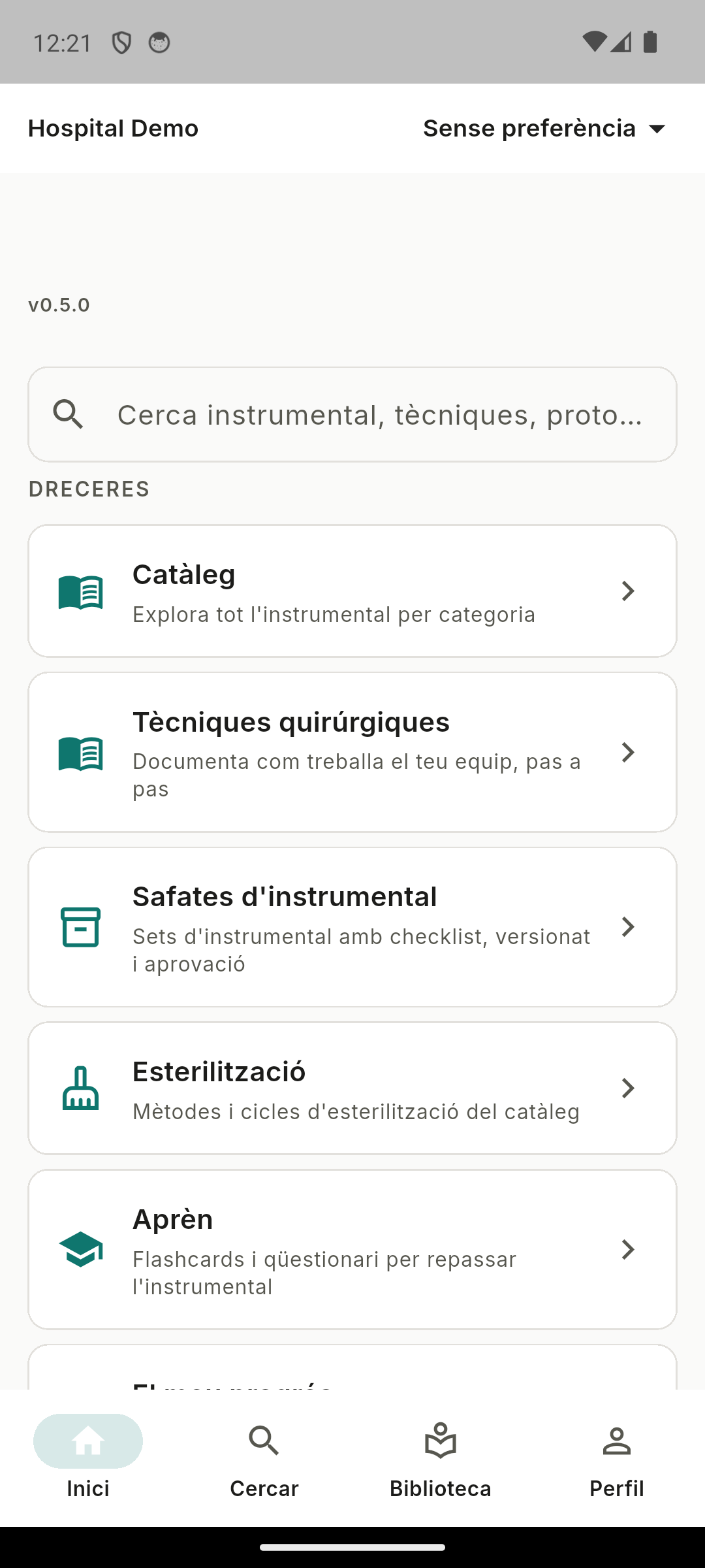 Pantalla d'inici amb cercador global
